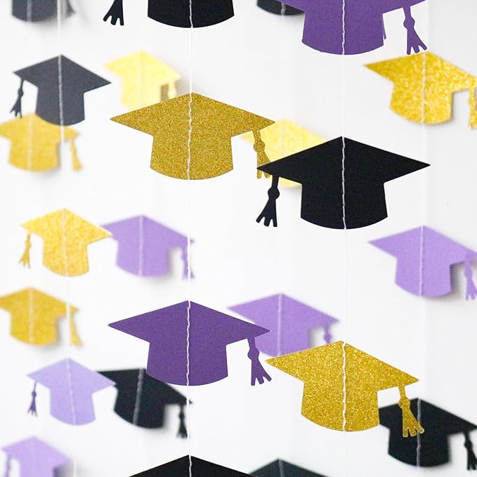 Black Purple and Gold Graduation Garland Graduation Party Decorations Class of 2026 Grad Cap Garland Banner Streamers for Grad Party Hanging Decorations 39Feet