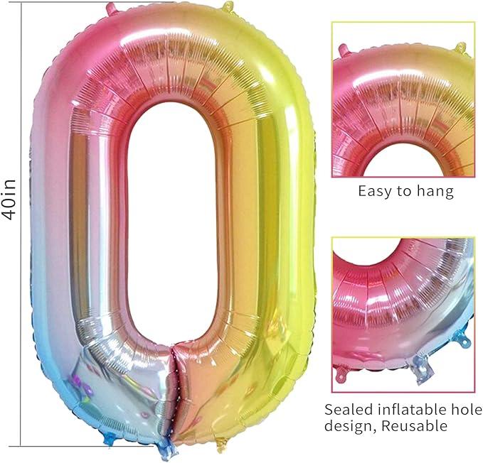 Smlpuame 40 Inch Rainbow Number 100 Balloon, Large Foil Mylar Balloons for 100th Birthday 100 Year Old Party Celebration Decorations Supplies, Digital Balloons for Wedding Anniversary Events Decora