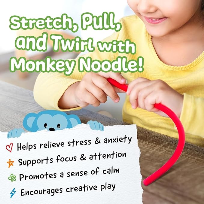 IMPRESA Monkey Noodles Fidget Toys for Focus & Calm - Multicolor, 12 x 3 x 0.75 in - 5 Pack Sensory Stretchy String Fidgets for Kids & Toddlers 3+