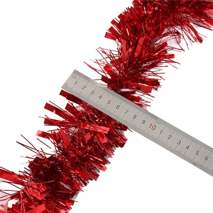 DECORA Red Tinsel Garland for Christmas Tree Decorations Wedding Birthday Party Supplies 33 FEET