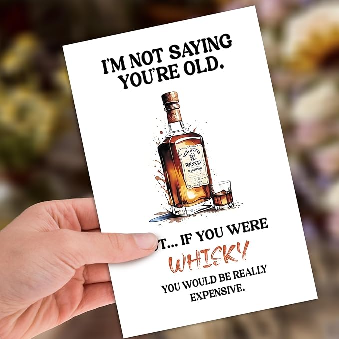 Funny Whiskey Birthday Cards for Men，Happy Birthday Card Gifts for Older,40th 50th 60th 70th 80th 90th, Bday Card for Whiskey Lover Him