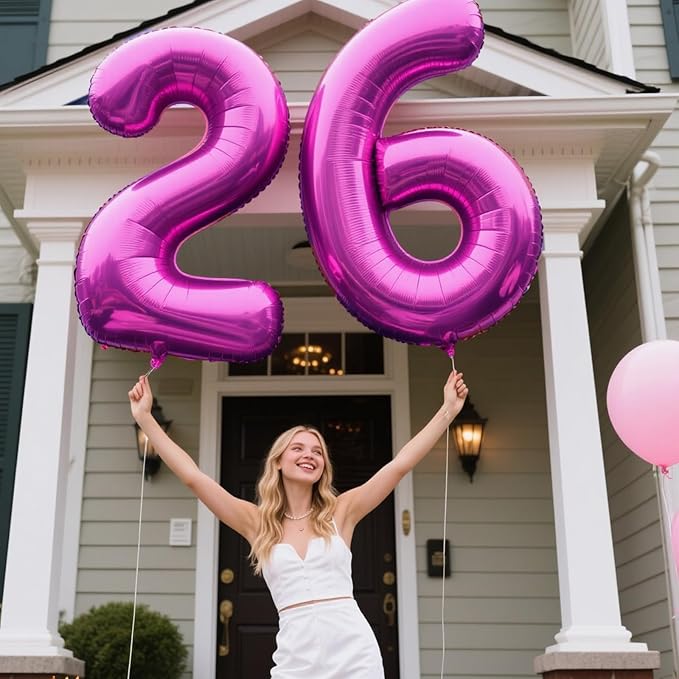 40 Inch Rose Purple Large Balloon Number 6 Balloon,Jumbo Mylar Foil Helium Balloon for 6 16 26 36 45 56 Birthday Digital Balloons for Birthday Party,Wedding Anniversary Party Decorations