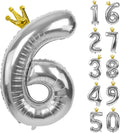 Silver Number 6 Balloon with Crown, 40 inch Silver Number Balloon 6th Birthday Party Decoration Silver Crown Balloons 0-9 for Birthday Party Anniversary Decorations Supplies