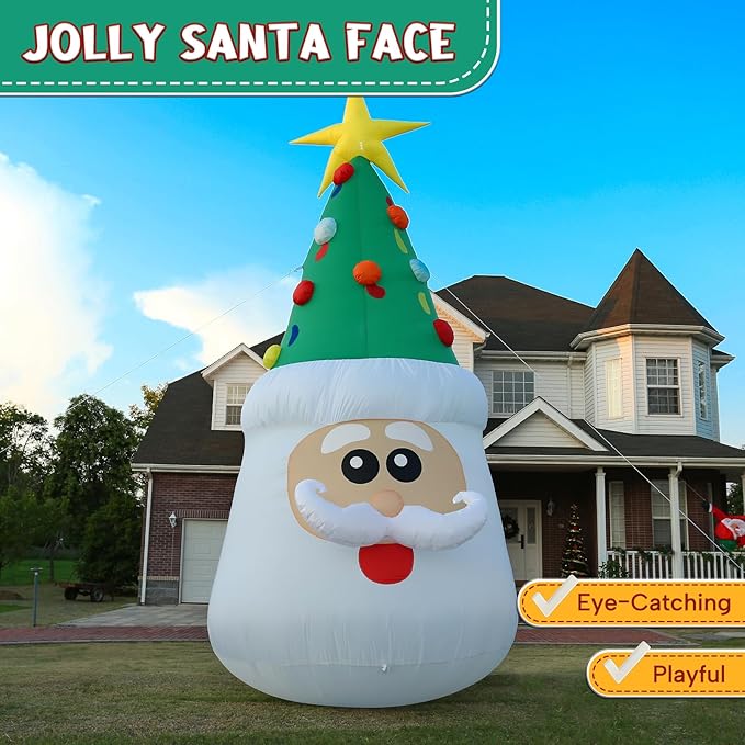 JOYHALO 13FT Inflatable Christmas Tree with Santa Face, Christmas Inflatables Outdoor Decoration Santa Christmas Tree with Bright LED Lights, Christmass Blow Up for Indoor, Yard, Lawn, Party Decor