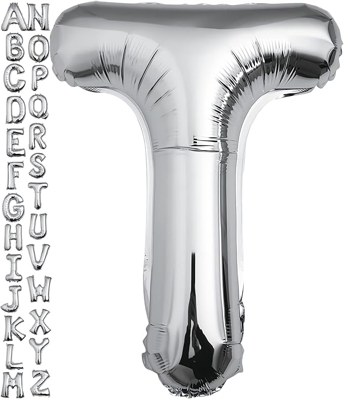 40 inch Silver Letter T Balloon, Big Size Alphabet Foil Mylar Helium Balloons for Birthday Party Celebration Wedding Anniversary Baby Shower Decorations Supplies Alphabet T