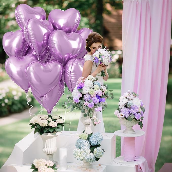 Purple Foil Heart Balloons, 12Pcs Lavender Purple Heart Shape Foil Balloons, 18 Inch Light Purple Helium Heart Balloons for Girls Women Birthday Wedding Baby Shower Valentines Anniversary