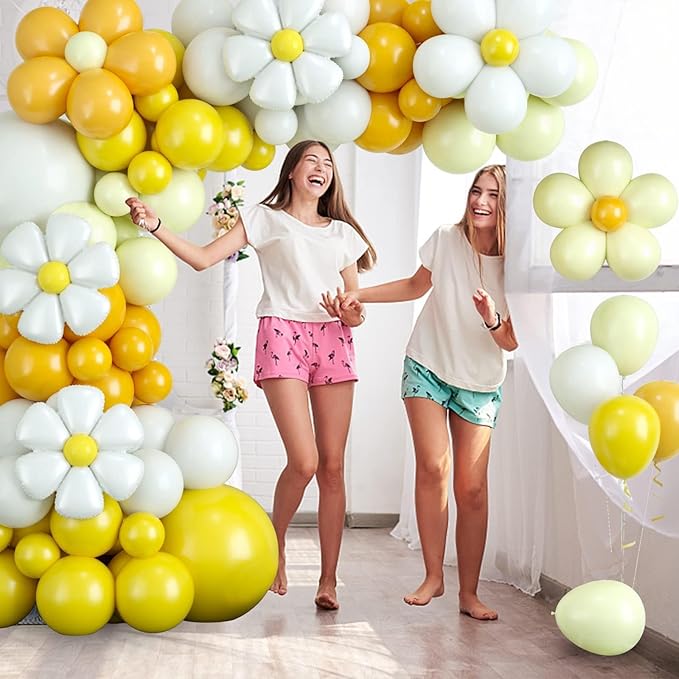 Yellow Balloon Arch Kit,Daisy Balloon Garland With Latex White Yellow Balloons for Girls Women Birthday Baby Shower Wedding Anniversary Flower Theme Party Decorations
