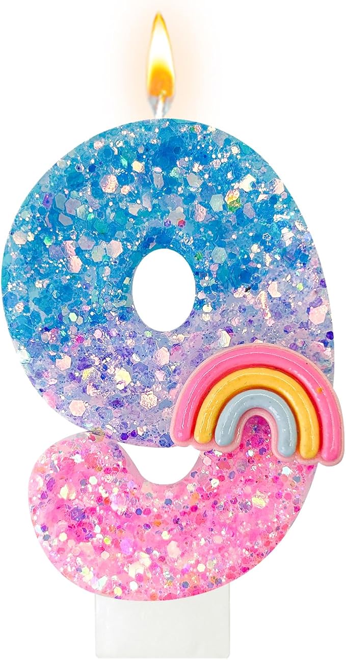 Rainbow Birthday Number Candles, Number 9 Candles, Cupcake Decorations, Macaron Birthday Cake Decorations, Cartoon Theme Party Supplies (Number 9)