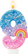 Rainbow Birthday Number Candles, Number 9 Candles, Cupcake Decorations, Macaron Birthday Cake Decorations, Cartoon Theme Party Supplies (Number 9)