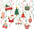 Christmas Decorations, 30 PCS Hanging Swirls Ceiling Decorations with Santa Claus, Snowman, Christmas Tree and Stocking Elements for Xmas Holiday Party Supplies