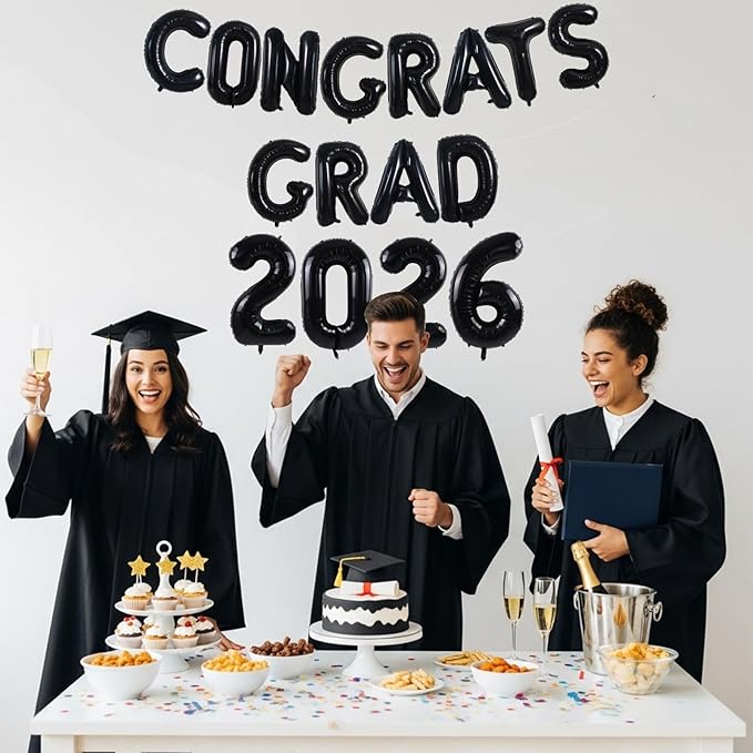 TONIFUL Graduation Balloons 16 Inch Black Congrats Grad Balloons 16 Inch Black 2026 Number Foil Balloons for 2026 Graduation Party Graduate Congratulations 2026 Congrats Grad Decorations