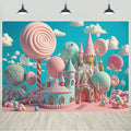 15x8ft Candyland Backdrop Fantasy Pink Sweet Candy Castle Photography Background Children's Birthday Party Candyland Theme Decorations Banner Photo Studio Props