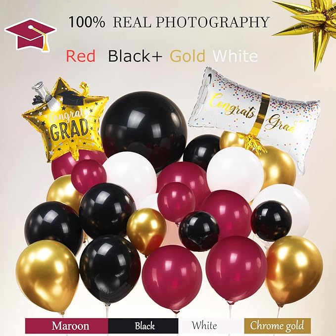 Graduation Decorations Class of 2026 - Maroon and Gold Graduation Decorations Set of 4 GRAD Balloon Boxes with Fringe Curtains So Proud of You Congrats Grad Party for Any Grades