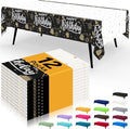 Smiry Disposable Table Cloth - 12 Pack, 54 x 108 Inch Waterproof Rectangle Tablecloths for Parties, Decorative Plastic Table Cover, Leakproof & Sturdy, Black & White