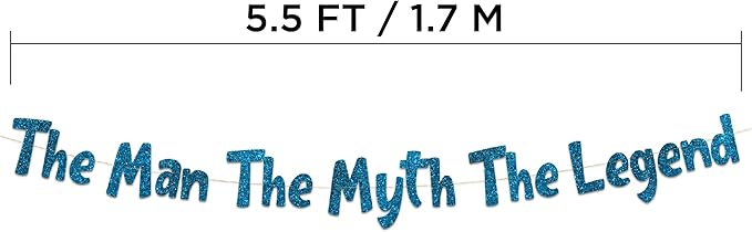 Pre-Strung The Man The Myth The Legend Blue Glitter Banner - Retirement Decorations for Men and Women - Retirement Party Supplies and Gifts