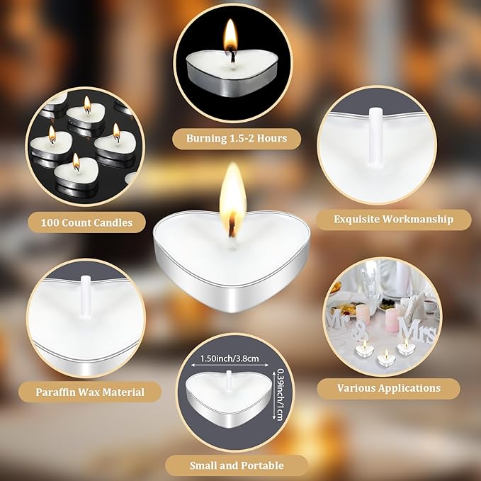 100 Sets Wedding Party Favors for Guests Bulk Including Mini Heart Shaped Candles and Empty Matches Jars with Cork Top Thank You Cards and Organza Bags for Wedding Bridal Shower Party Souvenir