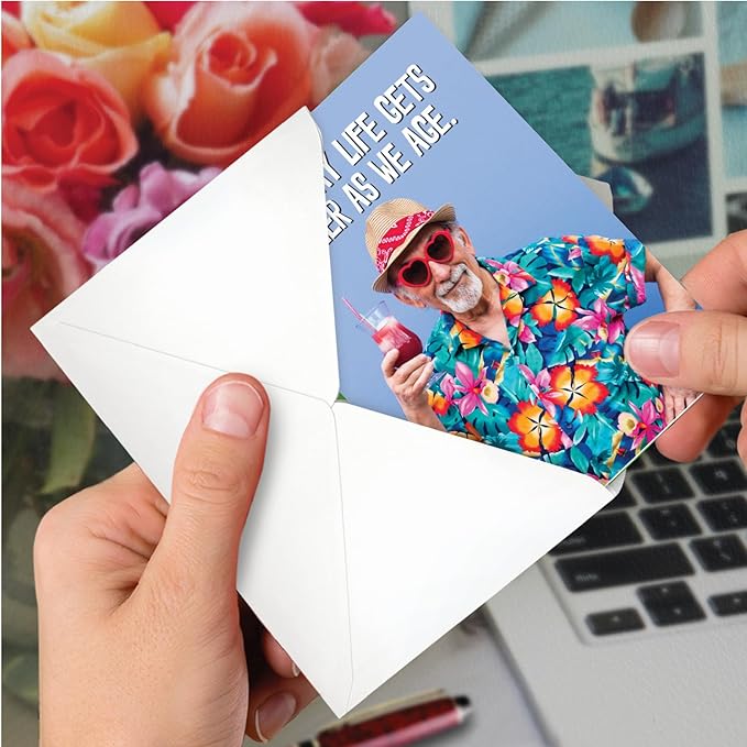 NobleWorks - 1 Hilarious Happy Birthday Card - Funny Retro Spouse Humor, Celebrate Birthdays - Life Gets Fuller C9568BDG