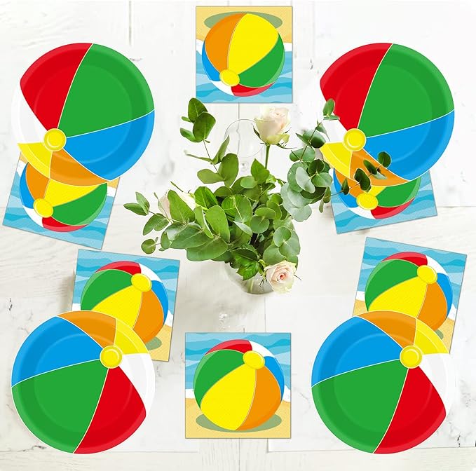50pcs Beach Ball Party Napkins Disposable Summer Pool Ball Paper Napkins Supplies Decorations Beach Birthday Party Napkins Set for Baby Showers Holidays