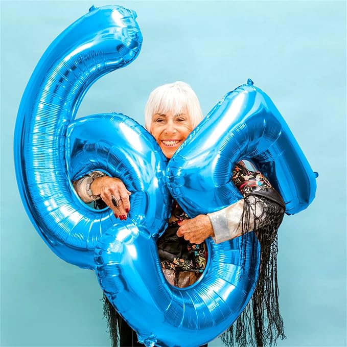 Blue Birthday Balloon Numbers 65, 40 Inch Big Foil Mylar Number 5 and 6 Balloons with Blue Confetti Latex Helium Balloons Set for Men Women 56th 65th Birthday Anniversary Party Decorations Supplies