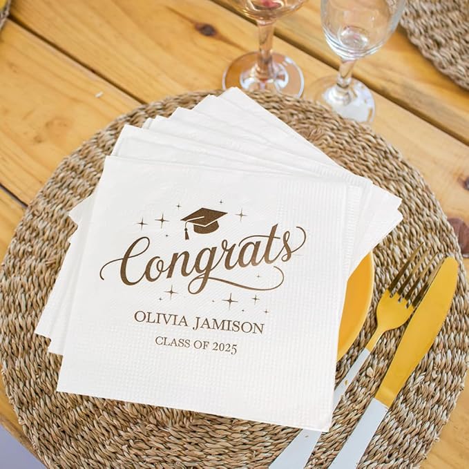 Personalized Graduation Party Disposable Napkins, Custom Grad Party Decor, Class Of 2025, Congratulations Grad, Gifts For Graduations Parties Style 6
