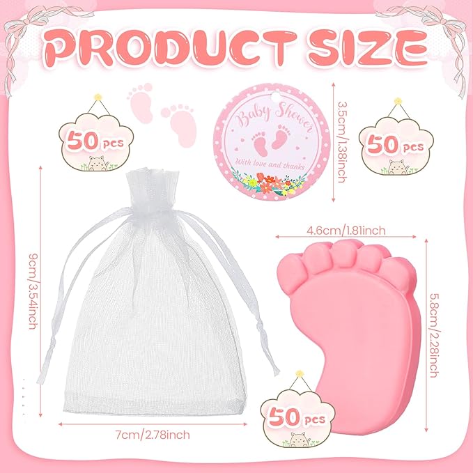 50 Sets Baby Shower Soap Favors for Guests Boy Girl Mini Handmade Scented Soaps with Thank You Tags and Organza Bags for Gender Reveal Baptism Shower Wedding Party(Pink)