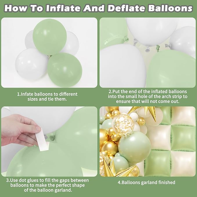 152Pcs Sage Green and White Foil Square Balloon Wall Backdrop with Sage Green White Gold Latex Balloons Arch Garland Kit, Double Sided Balloon Tunnel for Baby Shower Gender Reveal Party Decoration