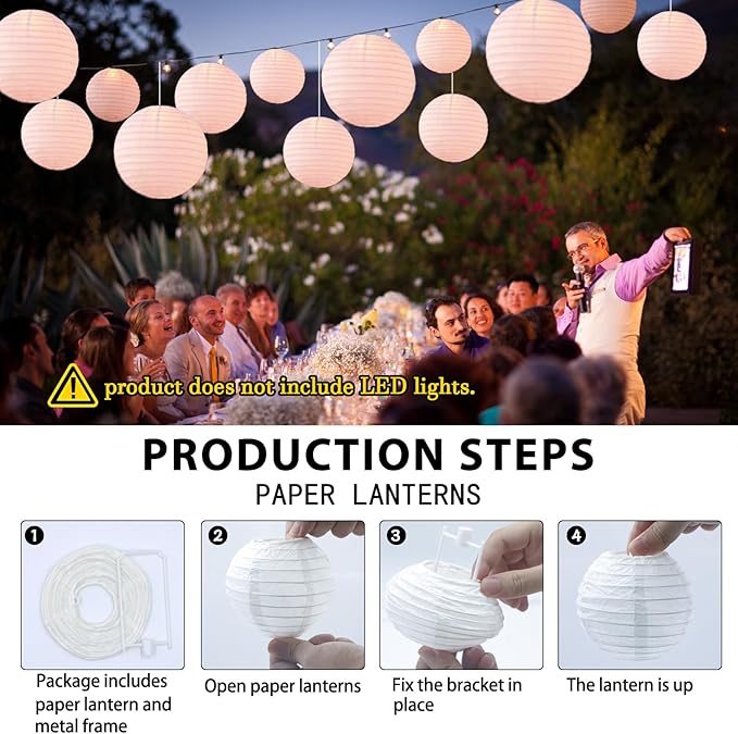 Paper Lanterns Decorative, White Round Hanging Paper Lantern Decorations for Wedding Engagement Bridal Baby Shower Birthday Party Supplies, 15Pcs