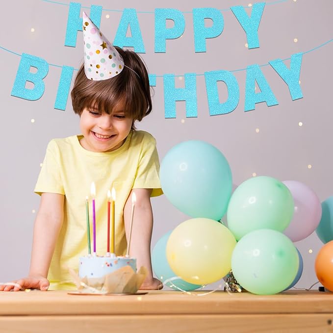 116 Pcs DIY Glitter Customizable Banner Kit Custom Banner Including 111 Letters and Numbers 3 Rope and 2 Threading Device for Personalized Decor for Birthday Banner (Baby Blue)