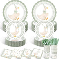 Zhehao 350 Pcs One Silly Goose Birthday Party Tableware Set Sage Green Scalloped Baby Shower Plates Cup Napkins Forks for Birthday Party Decorations Supplies for 50 Guests