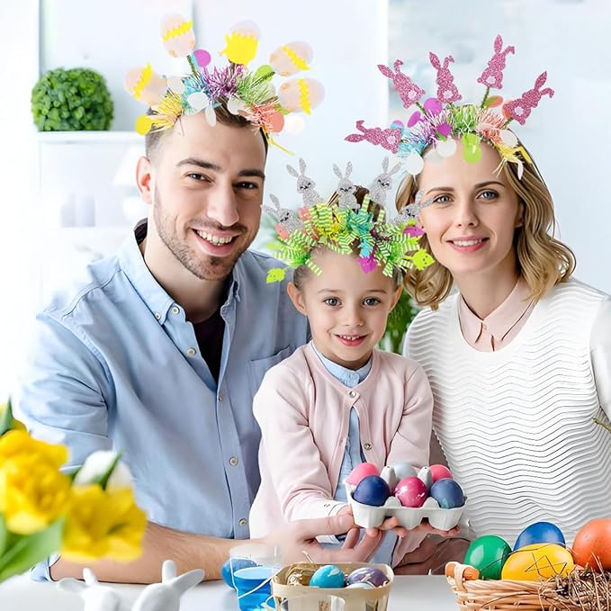 Easter Headbands for Women - Pink Glitter Easter Bunny Headband - Bunny Ears Headbands for Easter Party Decorations - Easter Women Costume Accessories