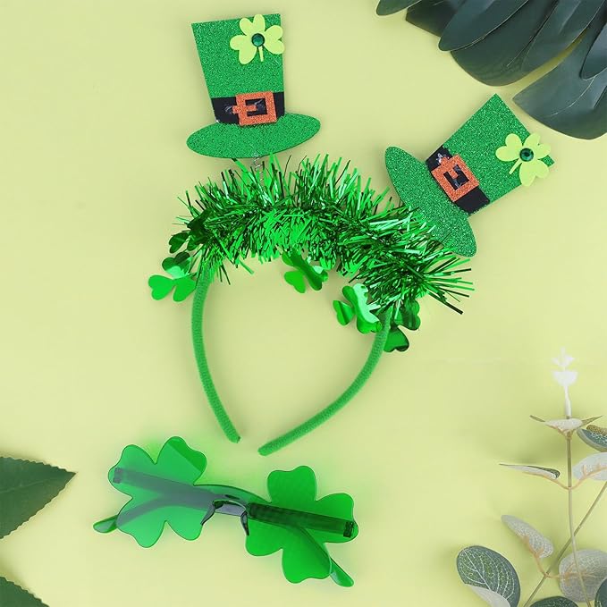 Semato St. Patrick’s Day Headband with Green Clover Sunglasses for St. Patrick’s Day Accessories Shamrock Irish Carnival Party Favors
