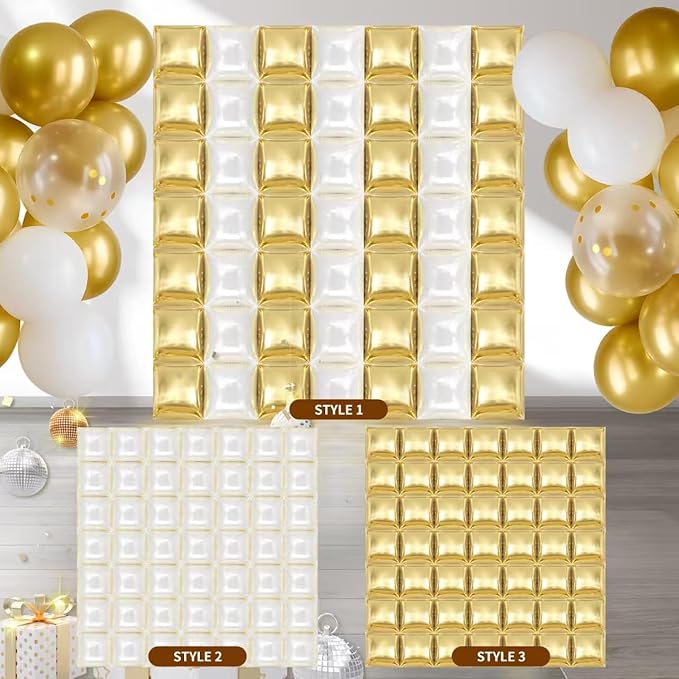 50PCS White and Gold Square Foil Balloon Wall, 19'' Reusable DIY Mylar Double Side Balloons Garland Tunnel Arch Kit for Anniversary Baby Shower Bachelorette Birthday Engagement Bridal Decor