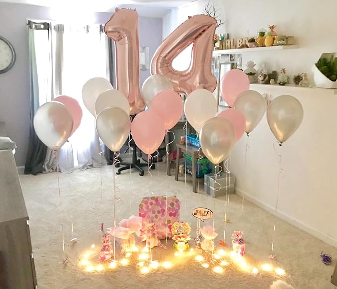 40 Inch Rose Gold Number Balloon 4, Large Number Foil Balloons Mylar for Girl Boy Birthday Party Celebration Decorations Supplies, Digital Balloons for Wedding Anniversary Events Decorations