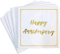 Happy Anniversary Decorations, 50 Pack, Gold Foil Cocktail Napkins, Wedding Dating Anniversaries Decorations Decor Supplies, Beverage Napkin