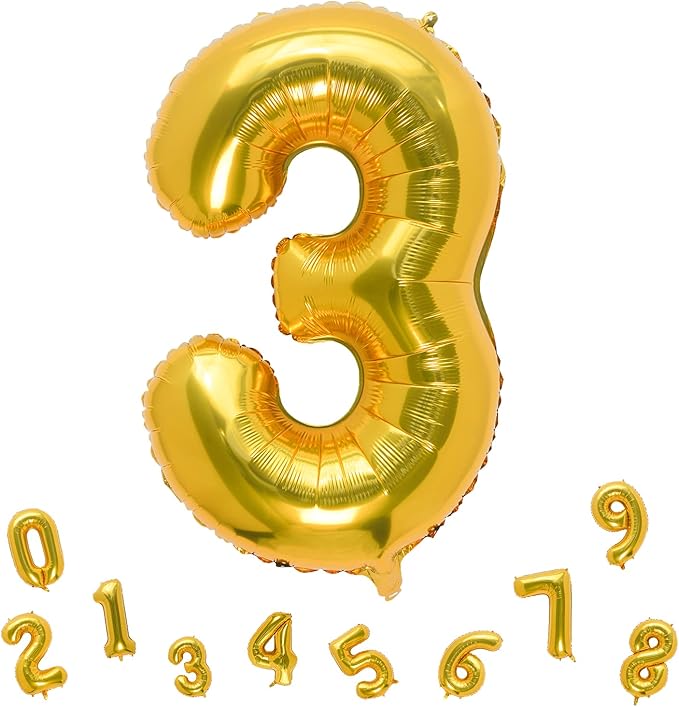 32 Inch Gold Number 3 Balloons Foil Ballon Digital Birthday Party Decoration Supplies (Gold Number 3 Balloon)