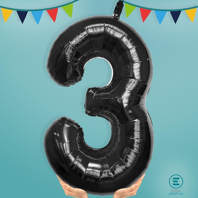 40 Inch Large Black Number Celebration and Decoration Balloon for Birthday Parties, Graduations, Anniversaries, Weddings, Photo Shoots, Special Events - Helium Foil Mylar (Black Number 3)