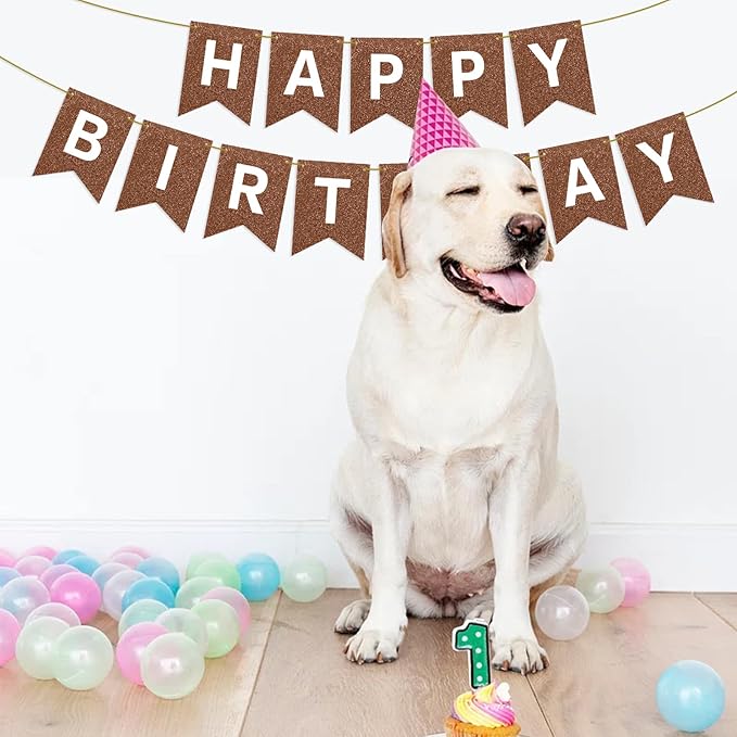 Hooqict Happy Birthday Banner Brown Birthday Party Decorations Backdrop for Kids Adults Celebrations Brown Chocolate Party Banner Sign Wall Porch Door Hanging Garland