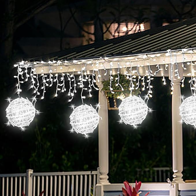 Outdoor Christmas Balls Lights Tree Lights Waterproof, 4 Pack 7.87" LED Hanging Globe Sphere Lights with 8 Lighting Modes Memory Timer Plug for Party Wedding Xmas Porch Patio Garden Yard Decorations