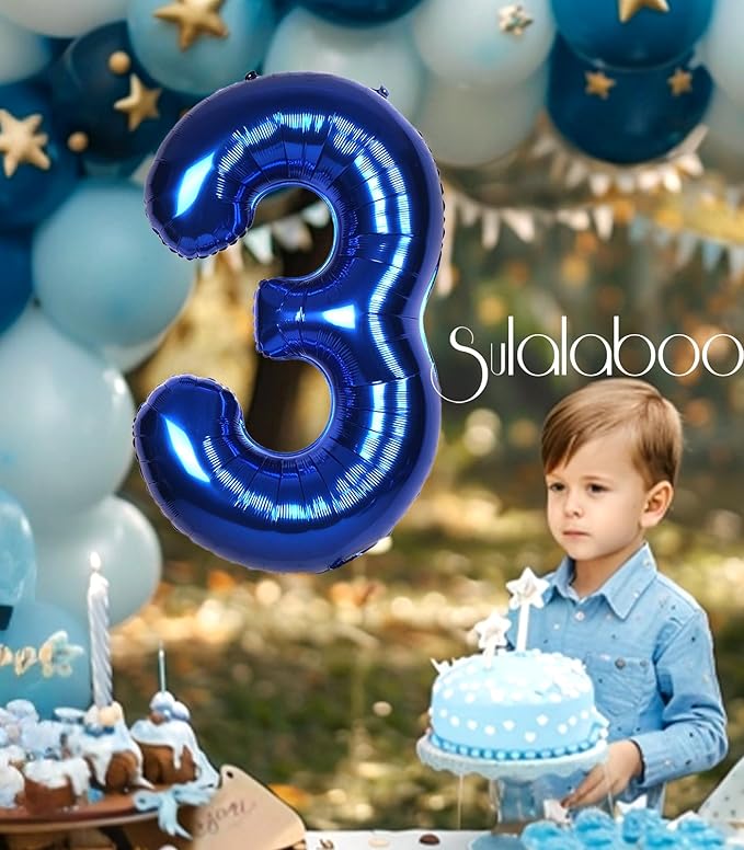 40Inch Navy Blue Number 3 Balloon Large Helium Royal Blue Number Balloons 0-9 Giant Digital 3rd Foil Mylar Big Party Balloon for Boy Birthday Party Anniversary Graduation Decorations