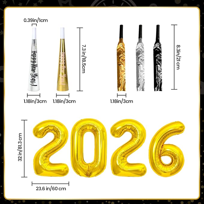 New Years Eve Party Supplies 2026 for 24 Guests, Happy New Years Decorations Party Favors Includes Top Hats, Tiaras, Glasses Accessories for Adults Kids Nye Decorations 2026