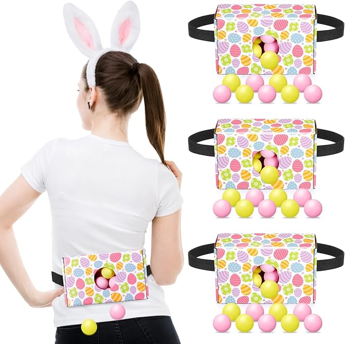 4 Sets Easter Party Games Swing Shaking Balls Game Colorful Egg Novelty Twerk Game with 4 Adjustable Belts and 80 Balls for Adults Garden Outdoor Indoor Group Holiday