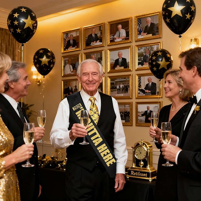 Sash for Retirement 2026 Graduation Farewell Going Away Party, High School & College Grad Gifts for Him Her Retired 2026 Keepsake for Man Women, Party Supplies, Black & Gold Glitter