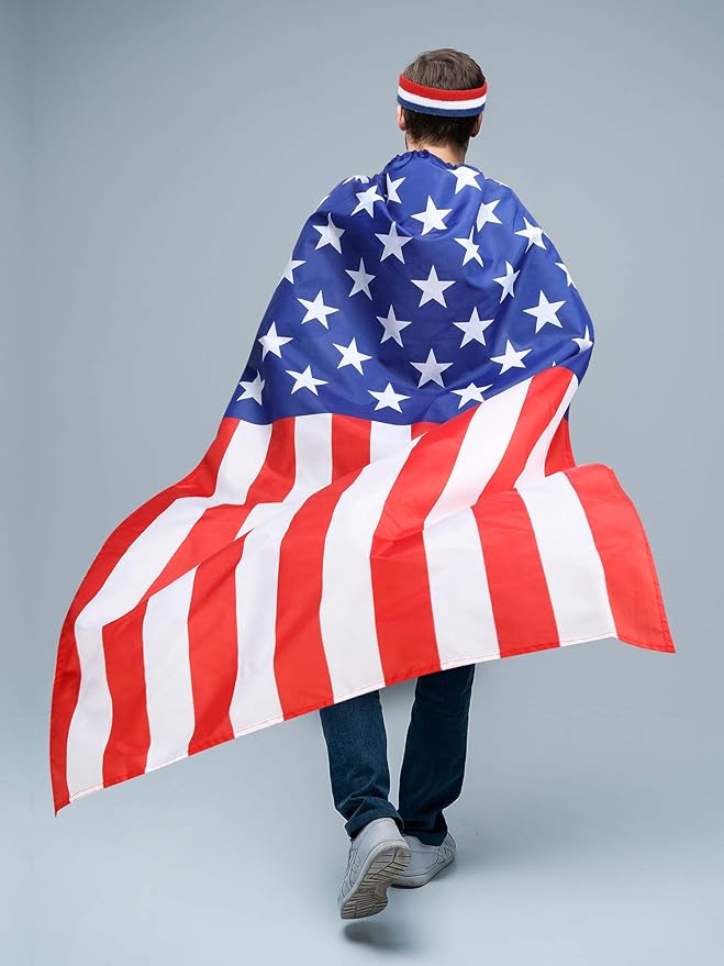 Frienda 250 Year American Flag Costume Cape, Retro 80's USA Sunglasses and Flag Headband for 250th Anniversary 4th of July