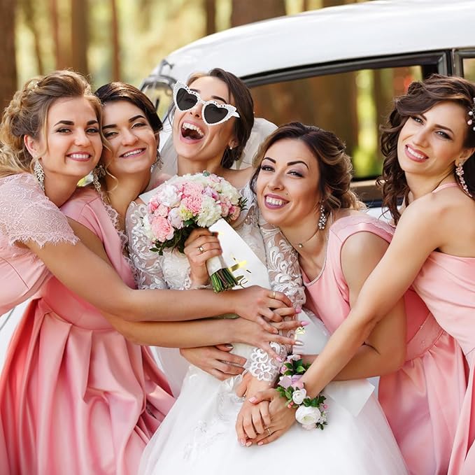 Bride to Be Set: Pearl-Trimmed Heart Sunglasses, Pearl BRIDE Sash & Tulle Veil - Bachelorette Party Bridal Accessories