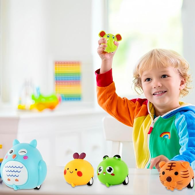 Small Pull Back Toy Cars Set,12 PCS Mini Racing Vehicles for Holiday Birthday Party Favors,Goodie Bag Stuffers,Classroom Prizes,Bulk Toys for Kids (Tiger,Cow,Bee,Zebra,Pig,Owl,Elephant Zoo Design)