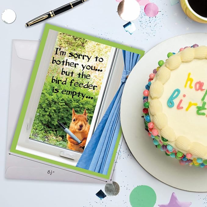 NobleWorks Jumbo Hilarious Birthday Greeting Card From Us 8.5 x 11 Inch with Envelope (1 Pack) Oversize Jumbo Bday Empty Bird Feeder J2561BDG-US