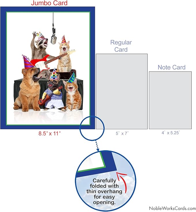 NobleWorks - Hilarious Happy Birthday Card with Envelope (8.5 x 11 Inch) - Funny Animal Greeting Card From All Of Us - Animal Bands - Gang J9508CBDG-US