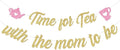 Cheereveal Pink Gold Glitter Tea with Mom to Be Banner, Vintage Teacup Teapot Printed Sign for Afternoon Tea Baby Shower Pregnancy Announcement Gender Reveal Party Decorations Supplies