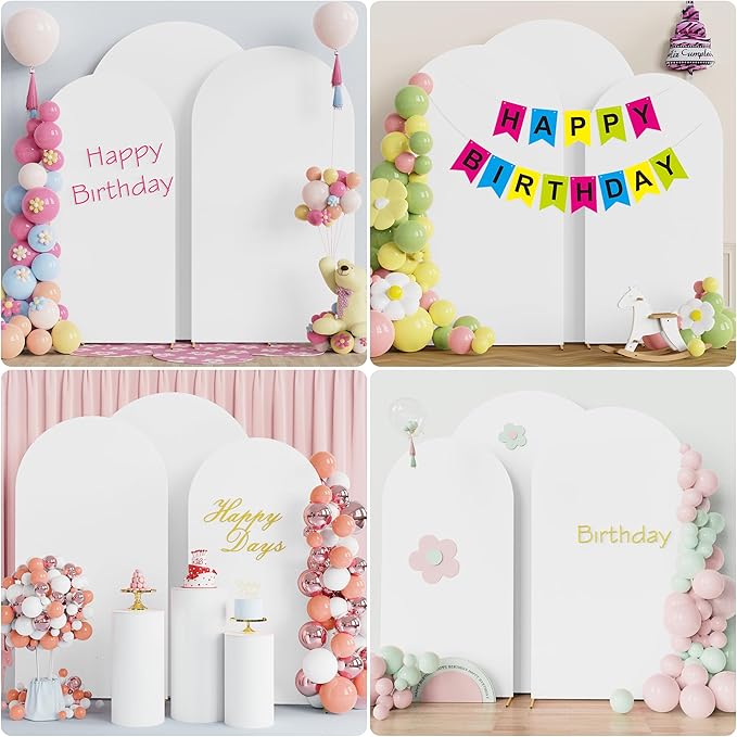 Wokceer Wedding Arch Cover (8FT, 7.2FT, 6.6FT) Set of 3 Spandex Fitted Wedding Arch Stand Covers Round Top Chiara Arch Backdrop Stands Cover for Birthday Party Ceremony Banquet Decor White
