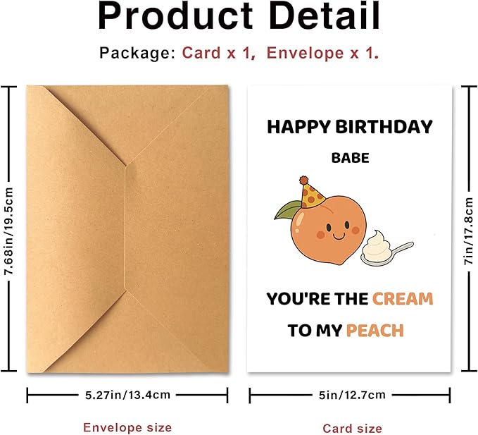 KINGNAME Cute Funny Birthday Card for Him Her, Peach and Cream Pun, Romantic Pun Card for Couple Partner, Cute Fruit Greeting Card